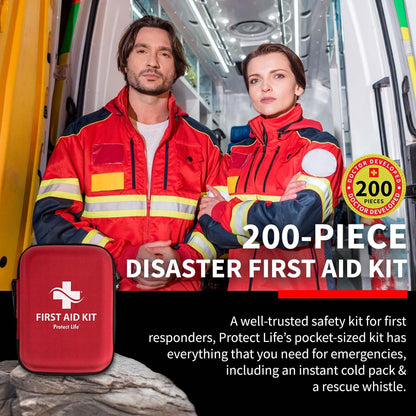 Protect Life Doctor Developed Mini First Aid Kit, 100 Piece Waterproof Emergency Kit for Car, Boat, Camping & Travel, Includes Emergency Blanket, Tourniquet & First Aid Guide