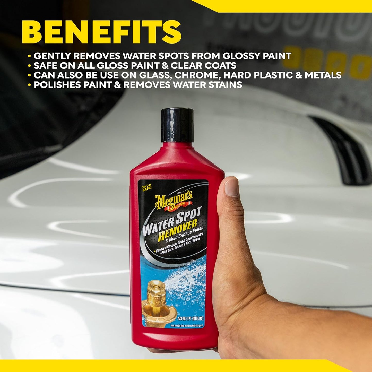 Meguiar's Water Spot Remover, Heavy Duty Water Spot Remover for Cars, Remove Water Stains and Polish Glossy Paint with a Versatile Clear Coat Safe Formula, 16 oz