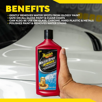 Meguiar's Water Spot Remover, Heavy Duty Water Spot Remover for Cars, Remove Water Stains and Polish Glossy Paint with a Versatile Clear Coat Safe Formula, 16 oz