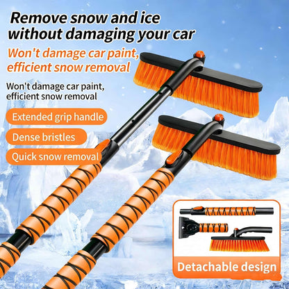 39" Extendable Snow Brush with Ice Scraper & Squeegee for Car Windshield,Rotating Auto Snow Brush with Foam Grip,Heavy Duty Car Snow Brush and Ice Scraper Combo for Truck SUV,Orange