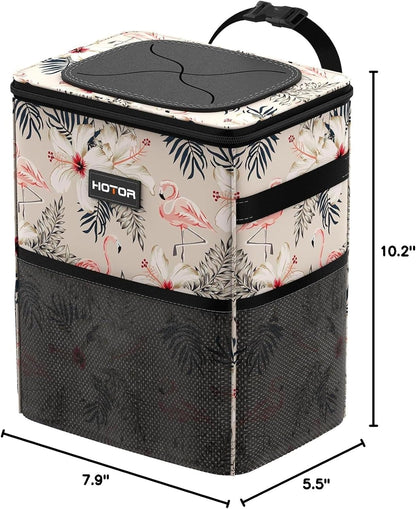 HOTOR Car Trash Can with Lid and Storage Pockets - 100% Leak-Proof Organizer, Waterproof Garbage Can, Multipurpose Trash Bin for Car, 2 Gallons, Black