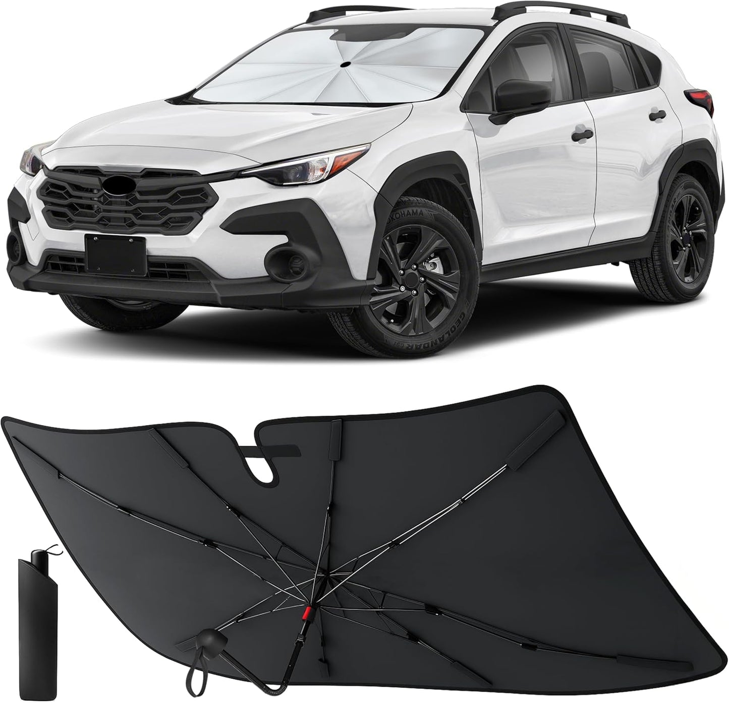 Econour Windshields Sun Shade for Car | Medium Foldable Car Sunshade & Window Tint | UV & Heat Protection Front Window Sun Shield, Keeps Interior Cool, Fits Sedans SUVs & Trucks (57” x 33”)