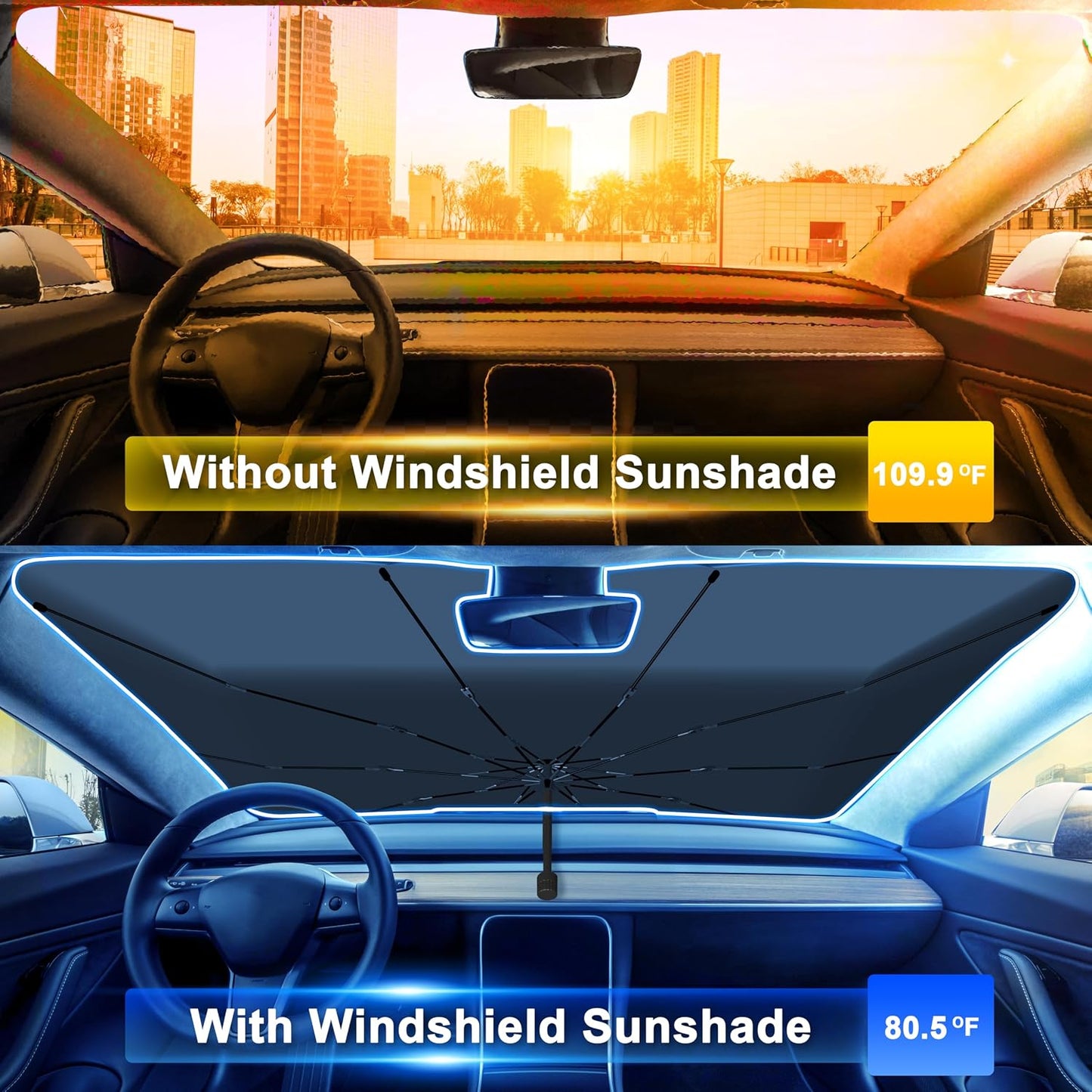 Econour Windshields Sun Shade for Car | Medium Foldable Car Sunshade & Window Tint | UV & Heat Protection Front Window Sun Shield, Keeps Interior Cool, Fits Sedans SUVs & Trucks (57” x 33”)