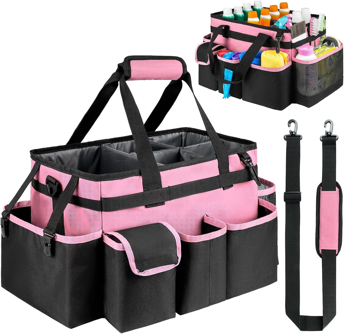 Cleaning Caddy,Cleaning Bag for Housekeepers,Cleaning Supplies Organizer with Handle,Black