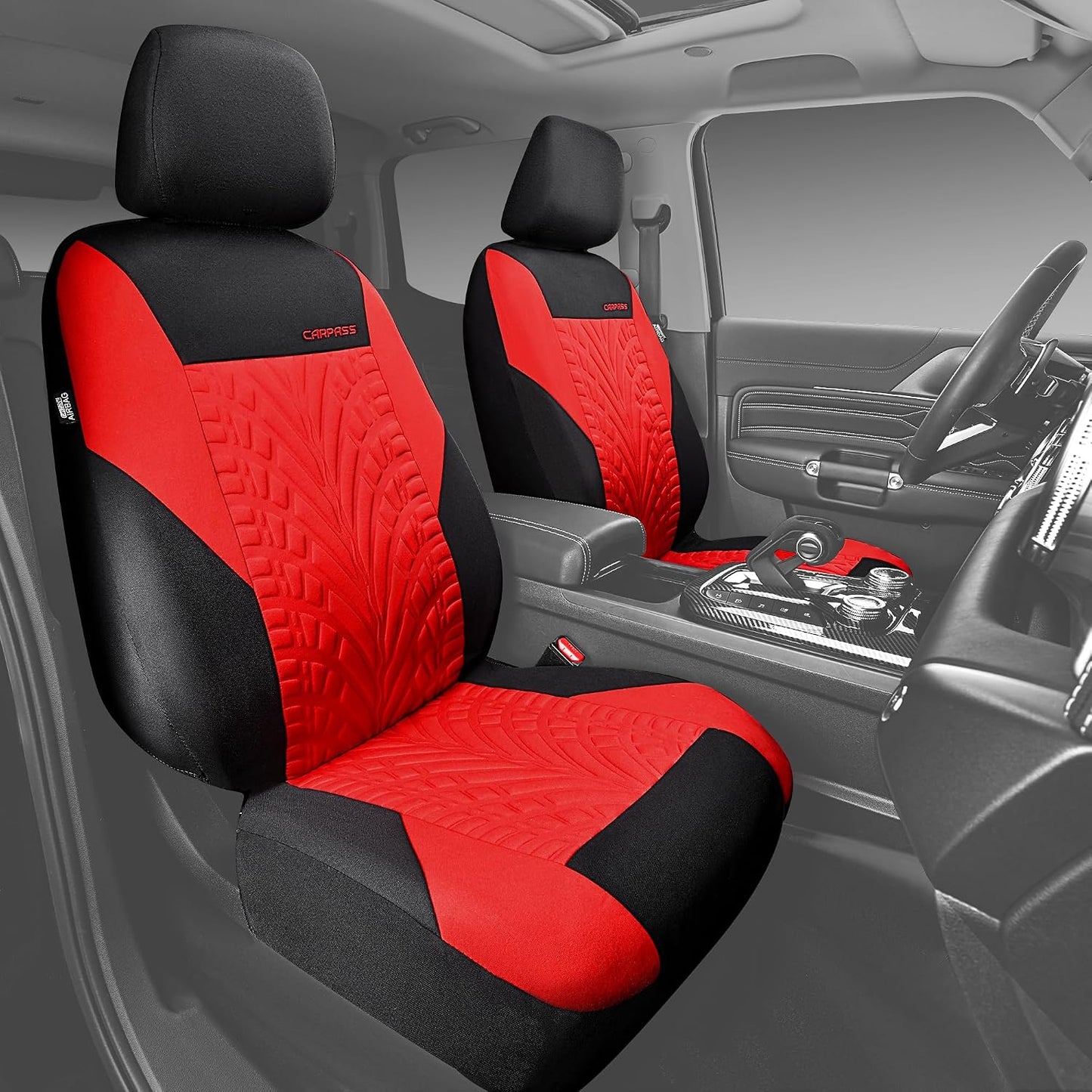 CAR PASS Car Seat Covers Full Sets, Front & Split Rear Bench for Car, 3D Tyre Embossed Automotive Interior Covers, Airbag Compatible, Quick Setup Universal Fit Seat Covers for Car, SUV(Charcoal)