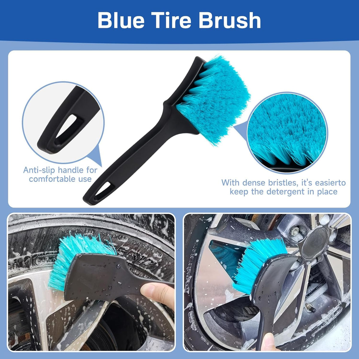 4 Pack Wheel Tire Cleaning Brush Kit Cars Motorcycles RVs Trucks Rim Hub Ultra Soft Microfiber No Spatter 360 Bendable Synthetic Woolies Wash Vehicles Bristle Set