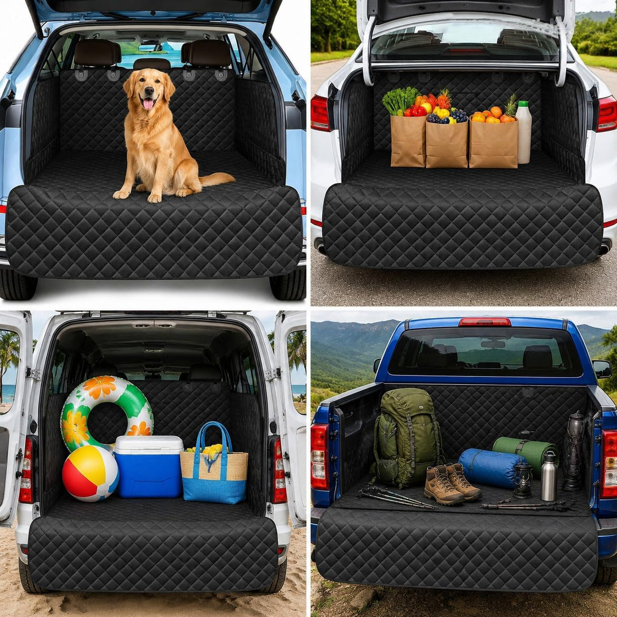 Ekisemio SUV Cargo Liner for Dogs – Waterproof with Bumper Flap, Non-Slip Large Trunk Mat, Scratchproof & Easy Clean, Universal Fit for SUVs Sedans Vans, Black