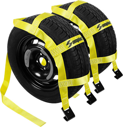 Tow Dolly Basket Straps with Flat Hook-2 Pack,Car Wheel Strap Tire Bonnet Net Fits 14"-19" Tires Auto Universal Vehicle Car Dolly Ropes Accessories