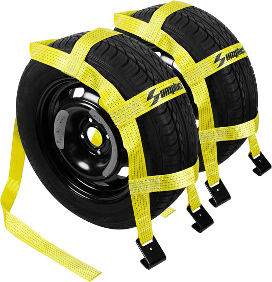 Tow Dolly Basket Straps with Flat Hook-2 Pack,Car Wheel Strap Tire Bonnet Net Fits 14"-19" Tires Auto Universal Vehicle Car Dolly Ropes Accessories