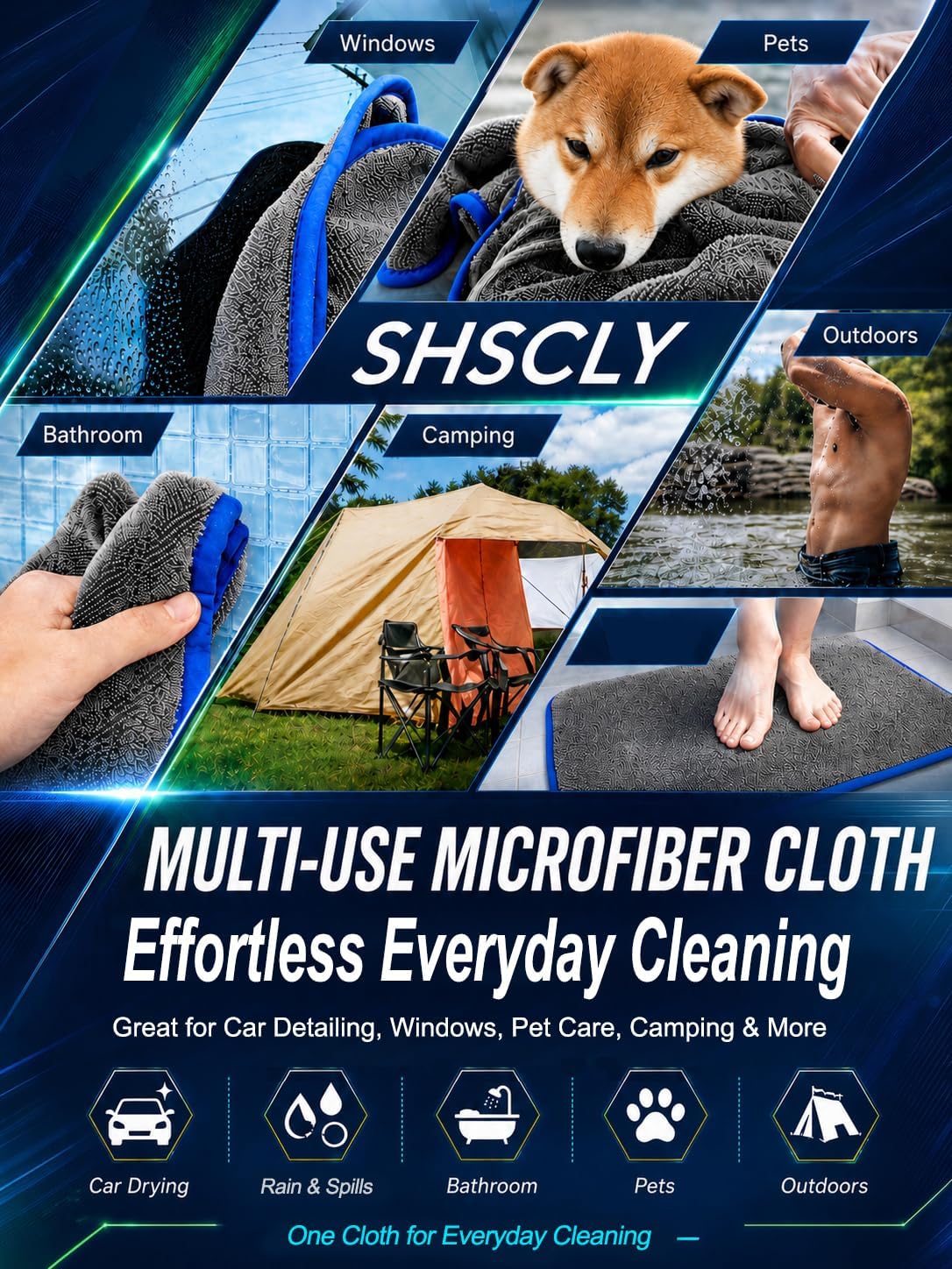 SHSCLY Compact Car Drying Towels, 2 Pack Twist Loop Microfiber Towels, Lightweight and Easy to Control, Highly Absorbent for Cars, Glass, Mirrors and Interior, 20 x 24 Inch