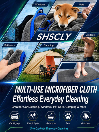 SHSCLY Compact Car Drying Towels, 2 Pack Twist Loop Microfiber Towels, Lightweight and Easy to Control, Highly Absorbent for Cars, Glass, Mirrors and Interior, 20 x 24 Inch