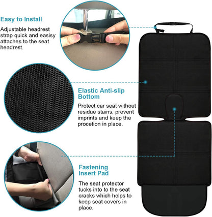 MORROLS Car Seat Protector, 2 Pack Carseat Protector with Thick Padding, Baby/Pets for Child Car Seat-Mesh Pockets-Waterproof-Universal Size(Black)