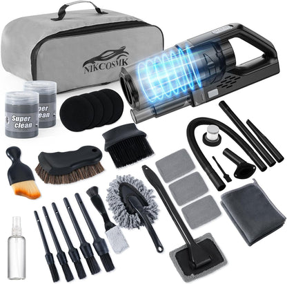 Car Cleaning Kit, Car Detailing Kit with Car Vacuum 8000PA High Suction, Car Interior Cleaning Supplies with Detailing Brushes, Windshield Cleaner Tool, Car Accessories for Men & Women