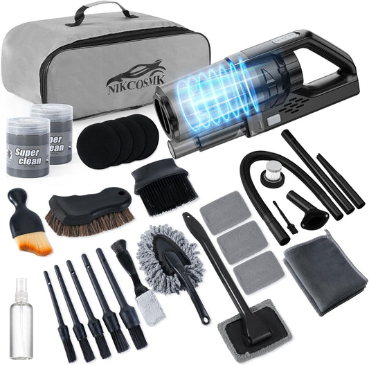 Car Cleaning Kit, Car Detailing Kit with Car Vacuum 8000PA High Suction, Car Interior Cleaning Supplies with Detailing Brushes, Windshield Cleaner Tool, Car Accessories for Men & Women