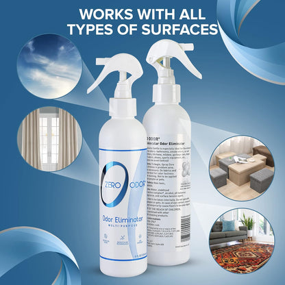 Zero Odor Multi-Purpose Odor Eliminator - Eliminate Air & Surface Odor – Patented Technology Best for Bathroom, Kitchen, Fabric, Closet- Smell Great Again, 8oz (Over 1000 Sprays)