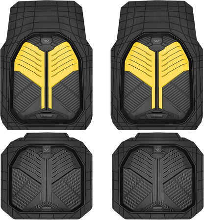 CAR PASS Heavy Duty Rubber Car Mats with Cargo Liner, Deep-Dish Car Floor Mats and Trunk Mat All Weather, Universal Trim-to-Fit for SUVs Trucks Sedans, Waterproof Anti-Slip, Trimmable V12 Black