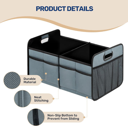 YSSOA Car Trunk Organizer, 2 Compartments Anti-slip 14" D x 22" W x 12" H Collapsible Trunk Storage, 600D Oxford Polyester Car Storage, Suitable for SUV, Minivan, Truck, Black