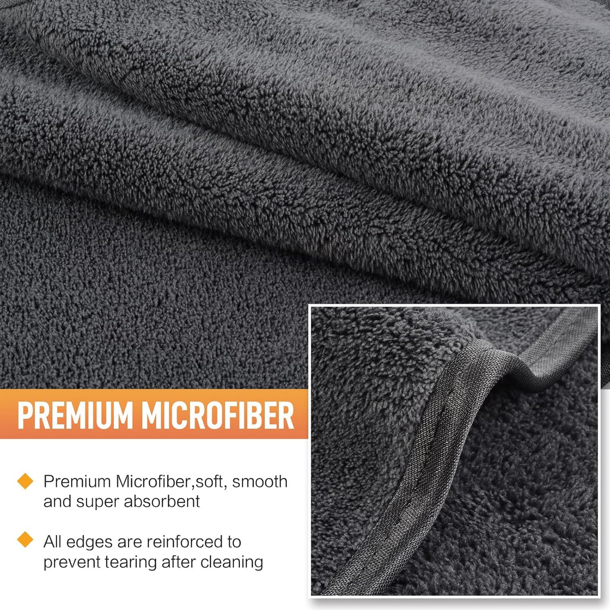 SINLAND Microfiber Car Drying Towels Ultra Absorbent,No Streaks,Scratches, or Water Spots,Wash Cleaning Auto Detailing Towels 380gsm 16inch x 24inch 6 Pack Grey