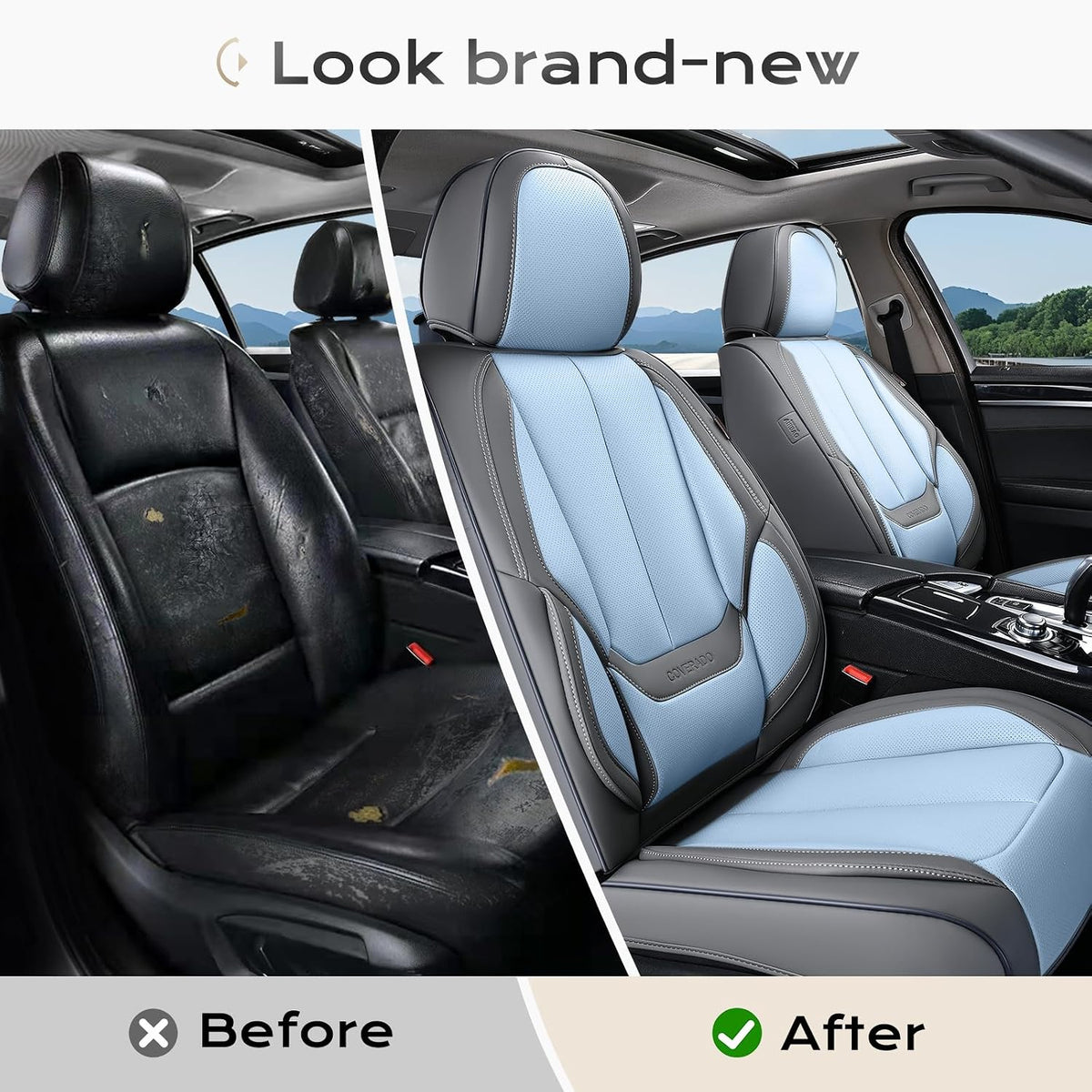 Coverado Seat Covers Full Set, Black Seat Covers for Cars 5 Seats, Car Seat Protector, Waterproof Nappa Leather Car Seat Cushion, Front and Rear Car Seat Cover Fit for Most Sedans SUV Pick-up Truck - Colors A