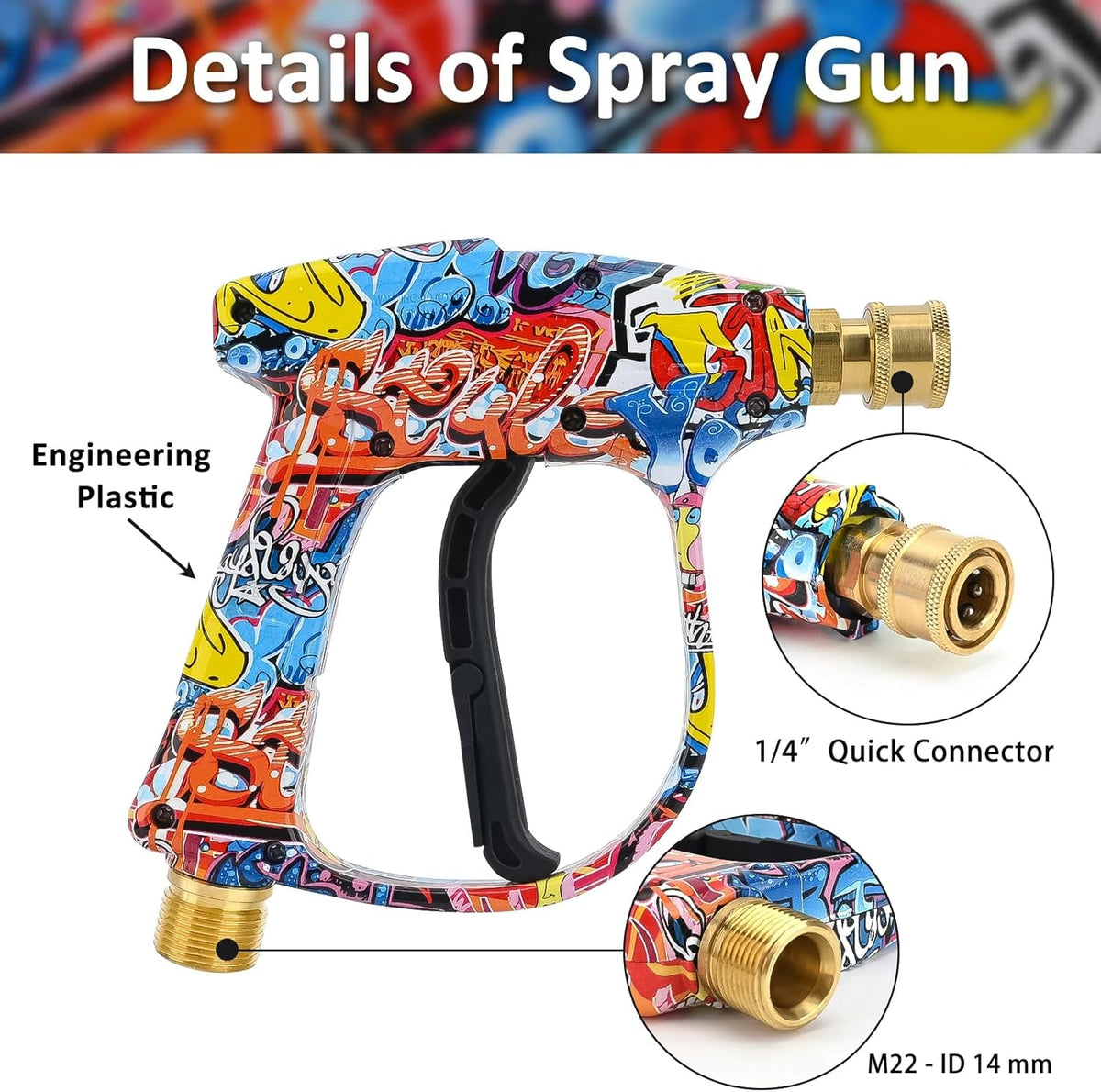 BEAR FORCE Pressure Washer Spray Gun Power Washer Short Gun with M22-ID14mm & Foam Cannon Foam Gun with 5 Nozzles Tips #035 & 3/8'' Quick Connector Swivel, Additional Orifice Nozzle 1.10mm Car Washing