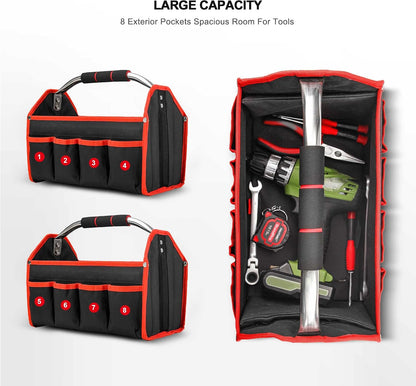 HAUTMEC 13 Inch Tool Bag, Foldable Open Top Tool Bag with Stiff Frame, Heavy-Duty Tool Tote with Padded Handle, Water-Resistant Base, Portable Tool Organizer for DIY & Jobsite Use – TB0001