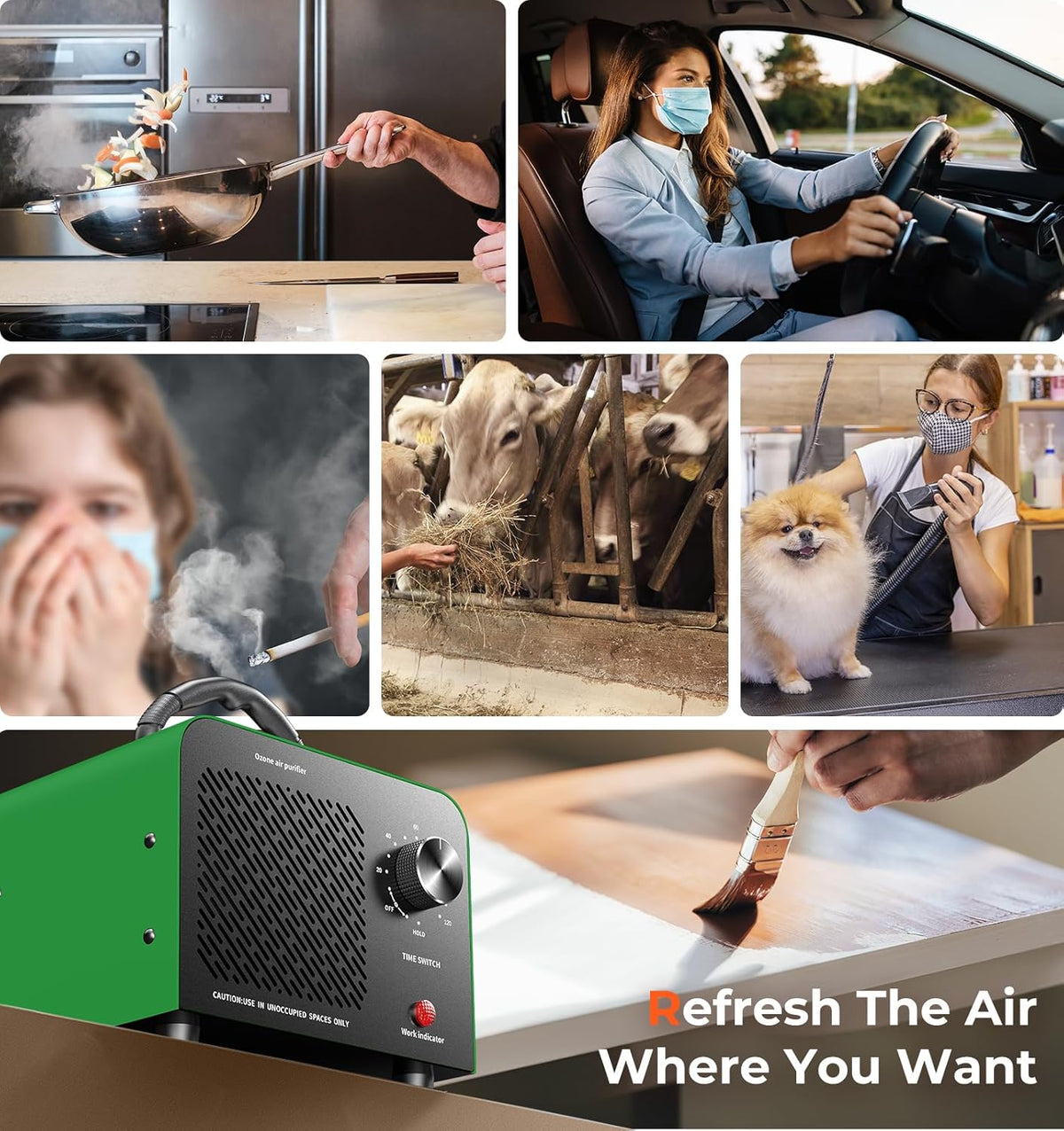 Ozone Generator 48,000mg, Commercial Ozone Machine Odor Removal, High Capacity O3 Ionizer Air Purifier Deodorizer, Portable Mini for Car, Home, Smoke, Pets, Industrial, for 4000 Square Feet -Black