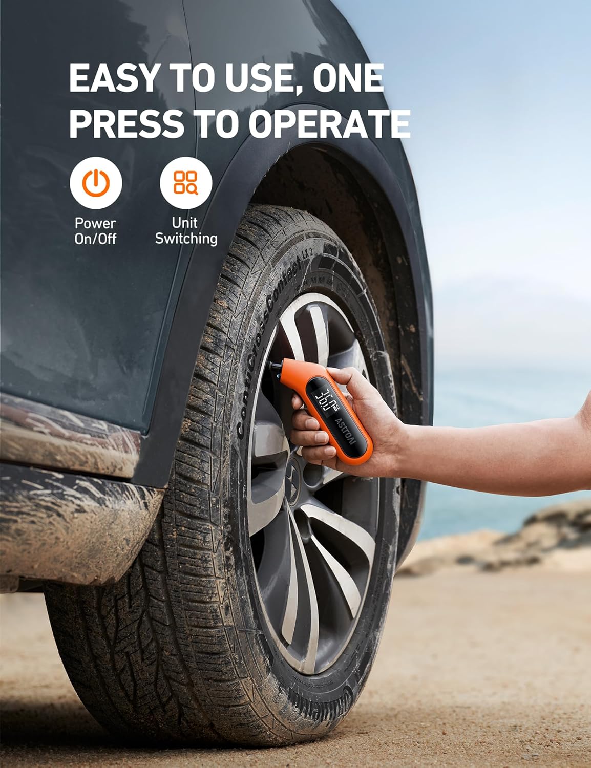 AstroAI Digital Tire Pressure Gauge 3-300PSI Calibrated to ANSI B40.7 Grade 2A (0.5%), Backlight and Flashlight, Presta Valve Adaptor Included, 4 Units, AAA Batteries, Orange