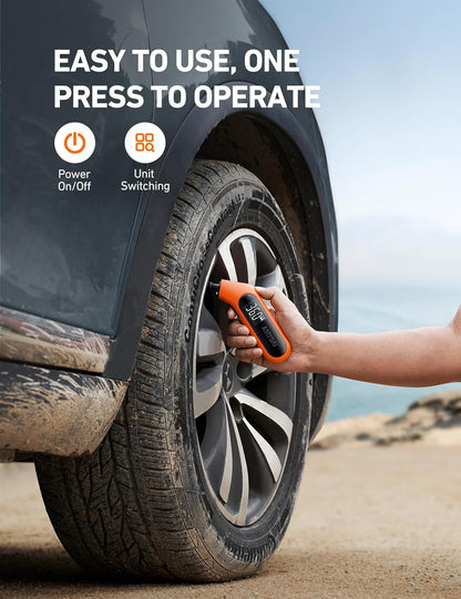 AstroAI Digital Tire Pressure Gauge 3-300PSI Calibrated to ANSI B40.7 Grade 2A (0.5%), Backlight and Flashlight, Presta Valve Adaptor Included, 4 Units, AAA Batteries, Orange