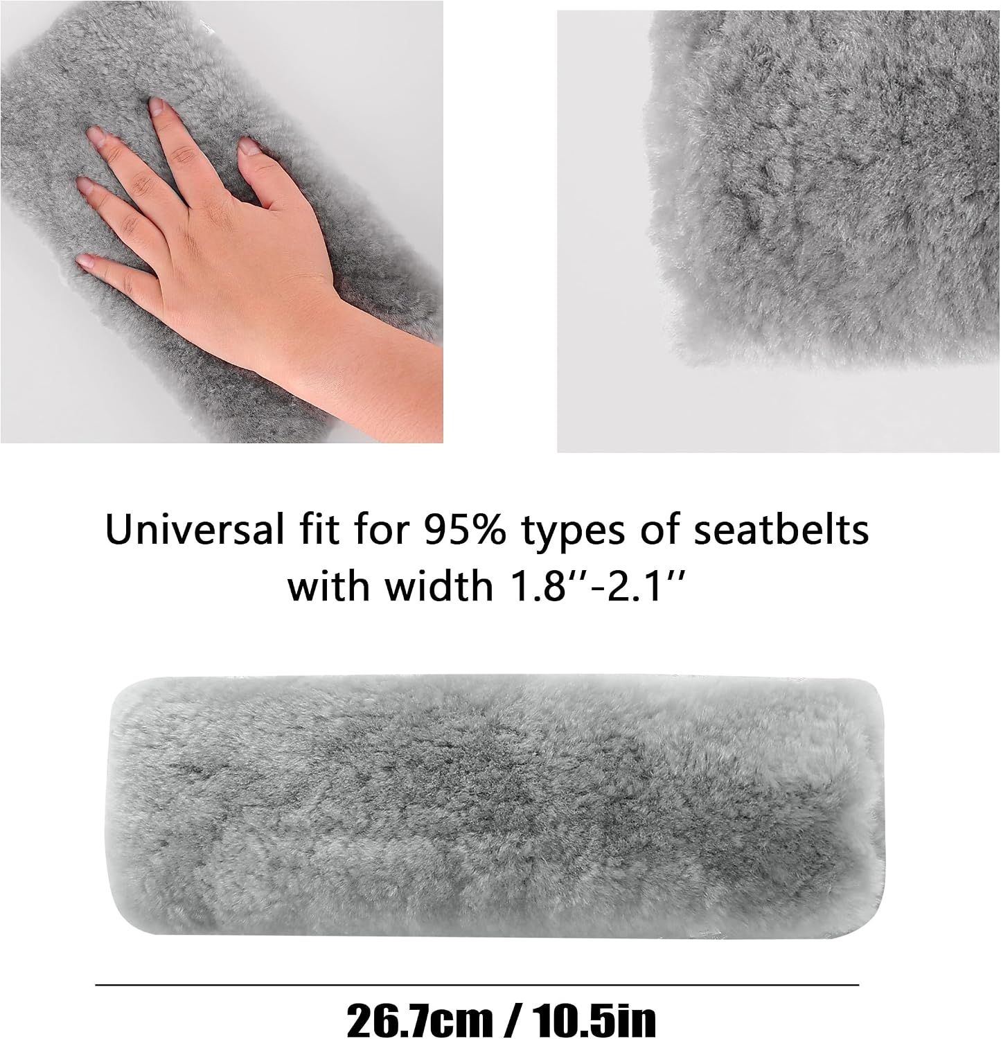 Amooca Soft Faux Fur Universal Fit Seatbelt Cover Car Truck SUV Airplane Seat Belt Shoulder Pad for Carmera Backpack Straps Neck Cushion Protector 2 Pack 10.5in Dark Gray