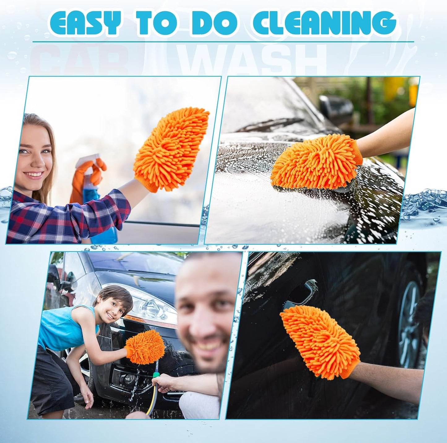 Toulite 16 Pcs Car Wash Mitt Chenille Microfiber Wash Mitt Double Sided Glove Cleaning Drying Mitts (7.48 x 10.24 Inch,Royal Blue,Green)