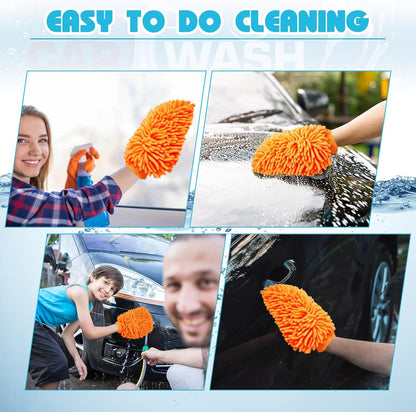 Toulite 16 Pcs Car Wash Mitt Chenille Microfiber Wash Mitt Double Sided Glove Cleaning Drying Mitts (7.48 x 10.24 Inch,Royal Blue,Green)