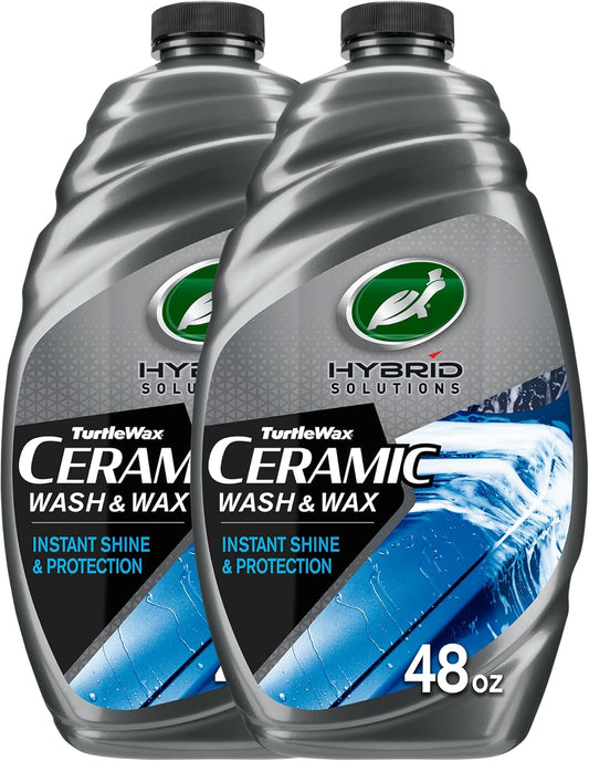 Turtle Wax Hybrid Solutions Ceramic Car Wash and Wax, Gentle pH Neutral Car Cleaner with Extreme Water Beading Paint Protection, High Gloss Spot-Free, Car Wax Shine, Fruity Scent, 48 oz (Pack of 2)