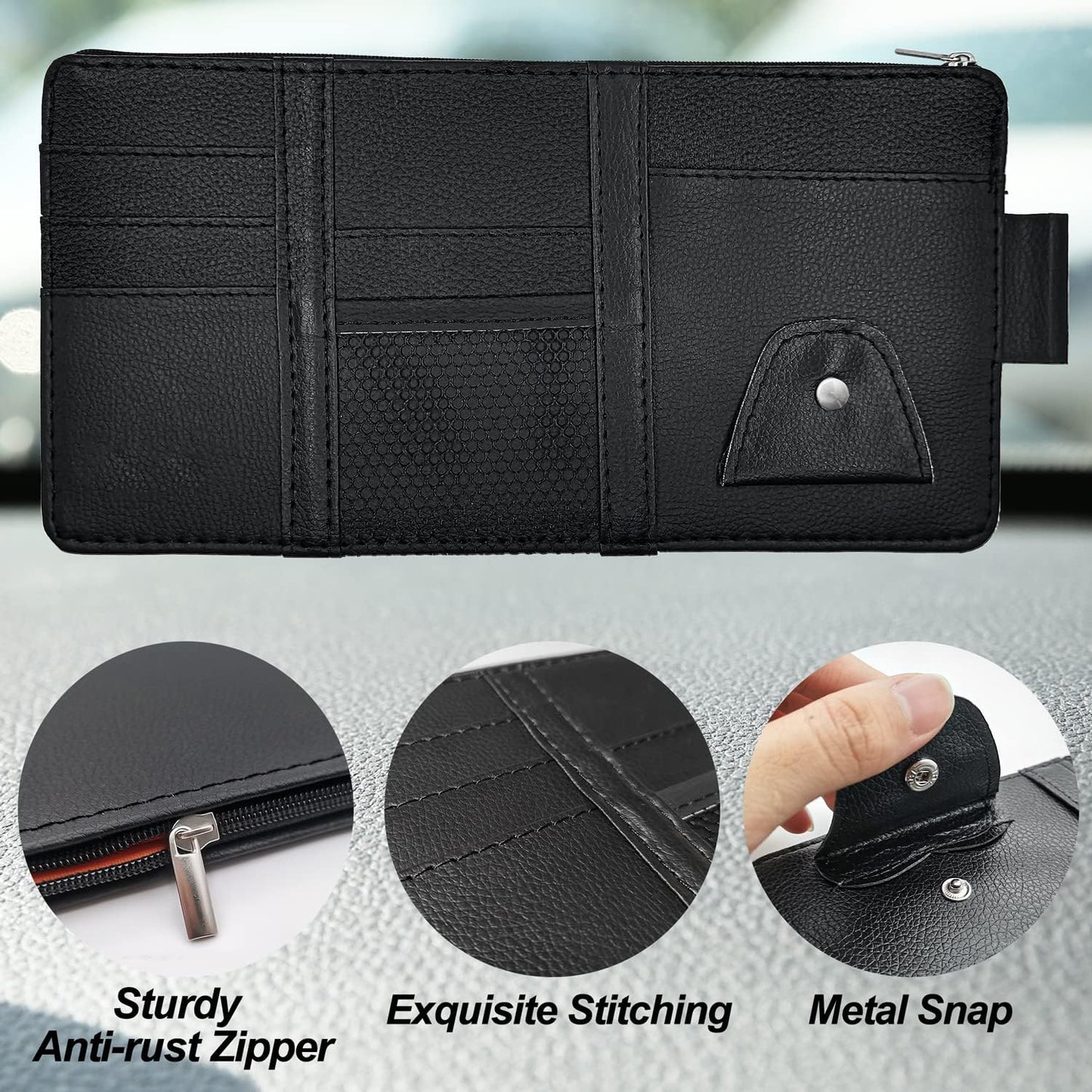 Keedolla Car Sun Visor Organizer, Truck Visor Organizer Car Sun Storage Pocket Pouch Case Bag for Sunglasses, Cards, Pens and Document - Pink