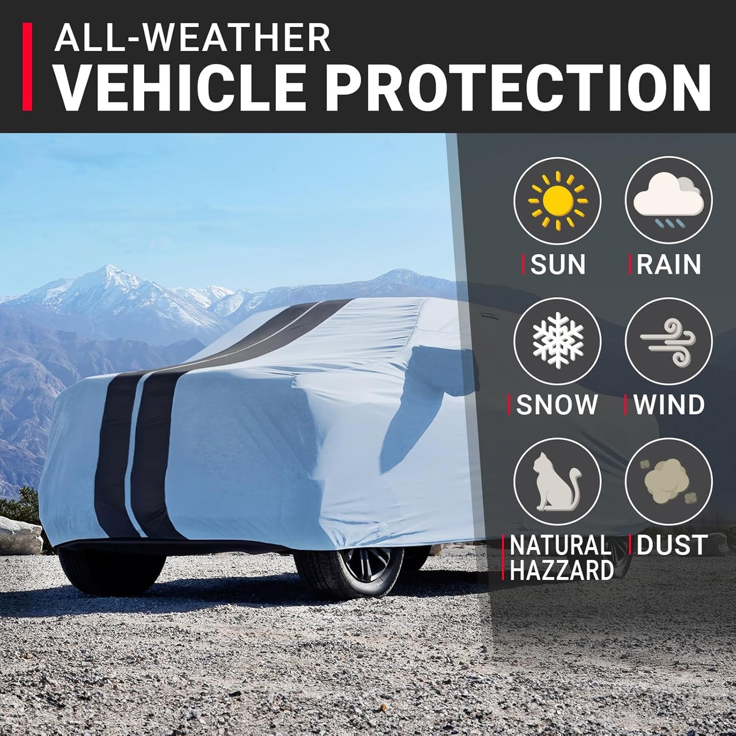 iCarCover 15-Layer Car Cover Waterproof All Weather | Premium Quality Car Covers for Automobiles, UV Protection, El Camino, Impala, Bel Air, Monte Carlo, Galaxie, Charger, Size C21 (See Size Chart) - Colors A