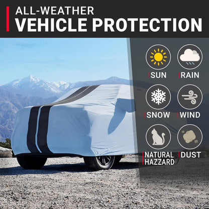 iCarCover 15-Layer Car Cover Waterproof All Weather | Premium Quality Car Covers for Automobiles, UV Protection, El Camino, Impala, Bel Air, Monte Carlo, Galaxie, Charger, Size C21 (See Size Chart) - Colors A