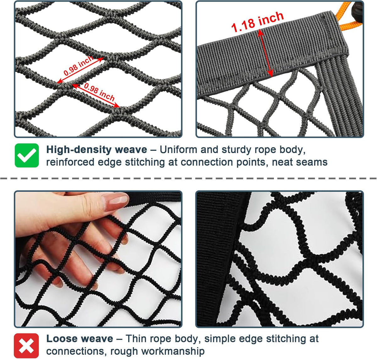 Upgraded Cargo Net for Car Trunk SUV Truck Sedan, 27.5"x19.6" High Elastic Mesh Storage Net with Thickened ABS Hooks, 3000D Polyester & 2240D Spandex, Gray