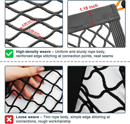 Cargo Net for SUV Trunk, Heavy Duty 3000D Polyester + 2240D Spandex Bungee Net, 31.5"x23.6" Elastic Storage Mesh, Cargo Organizer Net for Car Minivan Jeep Pickup SUV, Gray