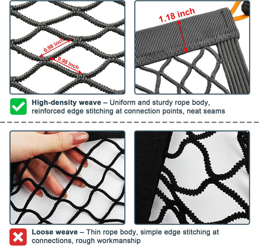 Cargo Net for SUV Trunk, Heavy Duty 3000D Polyester + 2240D Spandex Bungee Net, 31.5"x23.6" Elastic Storage Mesh, Cargo Organizer Net for Car Minivan Jeep Pickup SUV, Gray