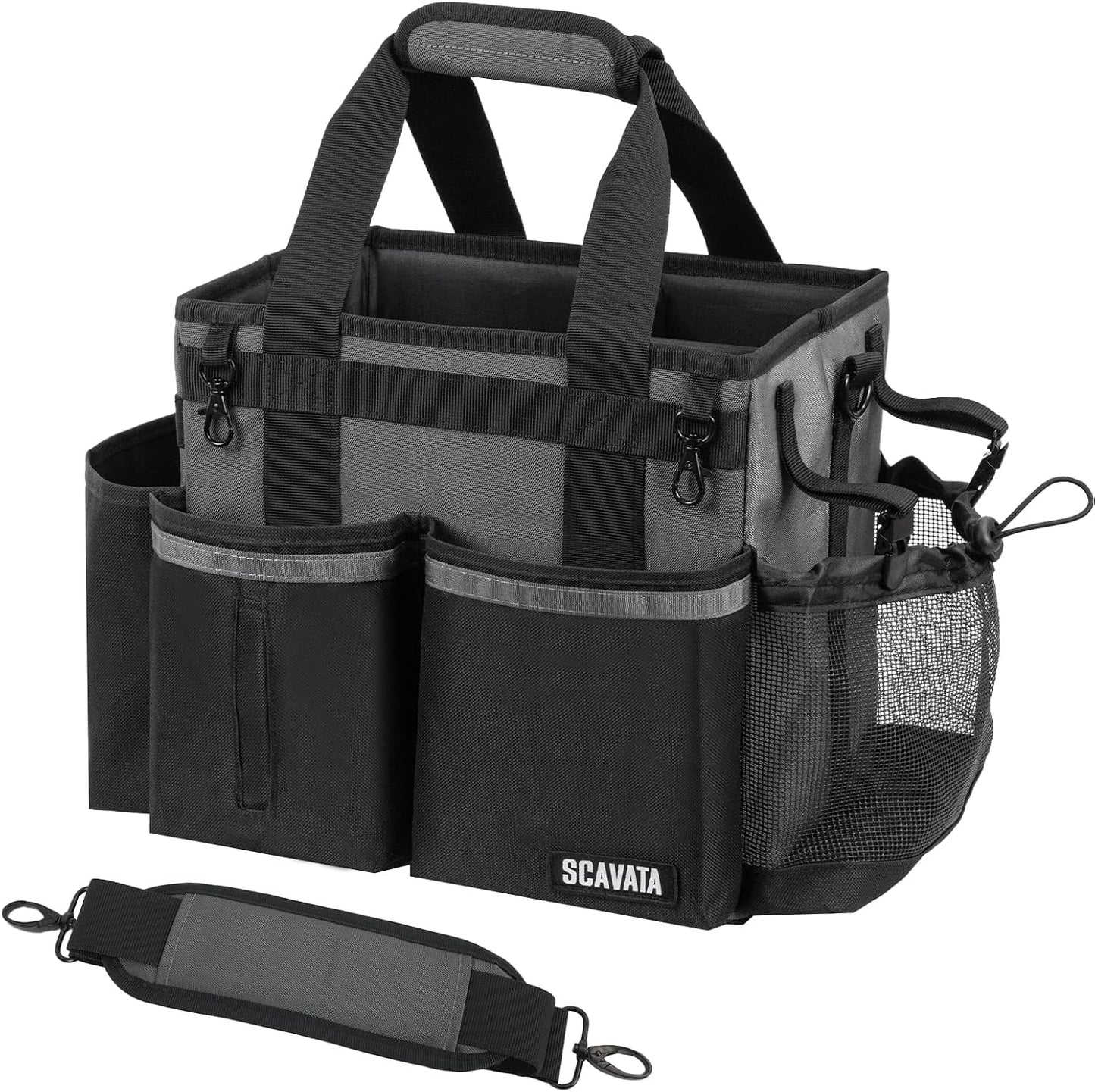 SCAVATA Compact Wearable Cleaning Caddy, Small Supplies Organizer with Handle & Shoulder Straps for Housekeepers, Under Sink & Car Cleaning Tool Organizer Bag (Black)