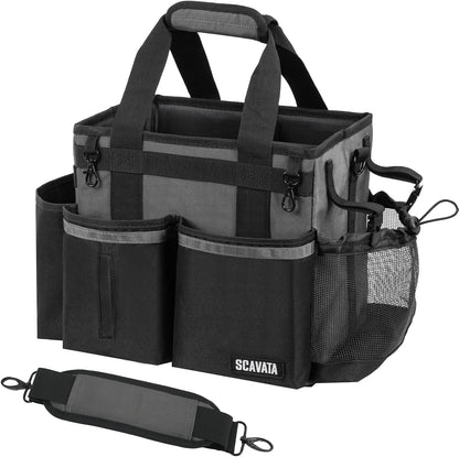 SCAVATA Compact Wearable Cleaning Caddy, Small Supplies Organizer with Handle & Shoulder Straps for Housekeepers, Under Sink & Car Cleaning Tool Organizer Bag (Black)