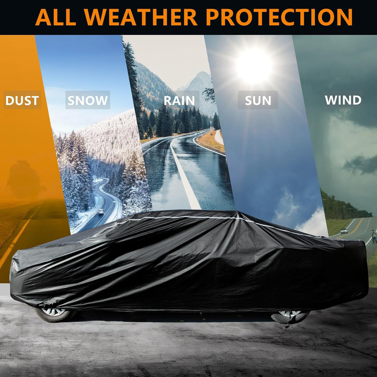 Car Cover Waterproof All Weather,6 Layers Car Covers for Automobiles, Full Exterior Cover with Zipper, Outdoor Car Cover Sun UV Rain Snow Wind Protection, Fit for 185"(185*70*59 inch)Sedan