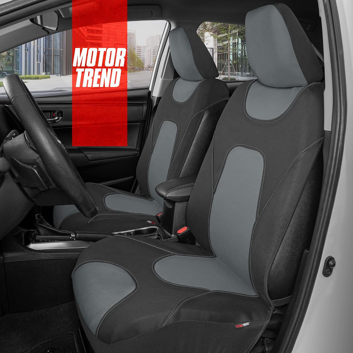 Motor Trend AquaShield Waterproof Front Seat Covers, Black Seat Covers for Cars – Neoprene Front Car Seats Cover, SUV Seat Covers Protector - Car Interior Cover for Auto, Trucks, & Dog Owners