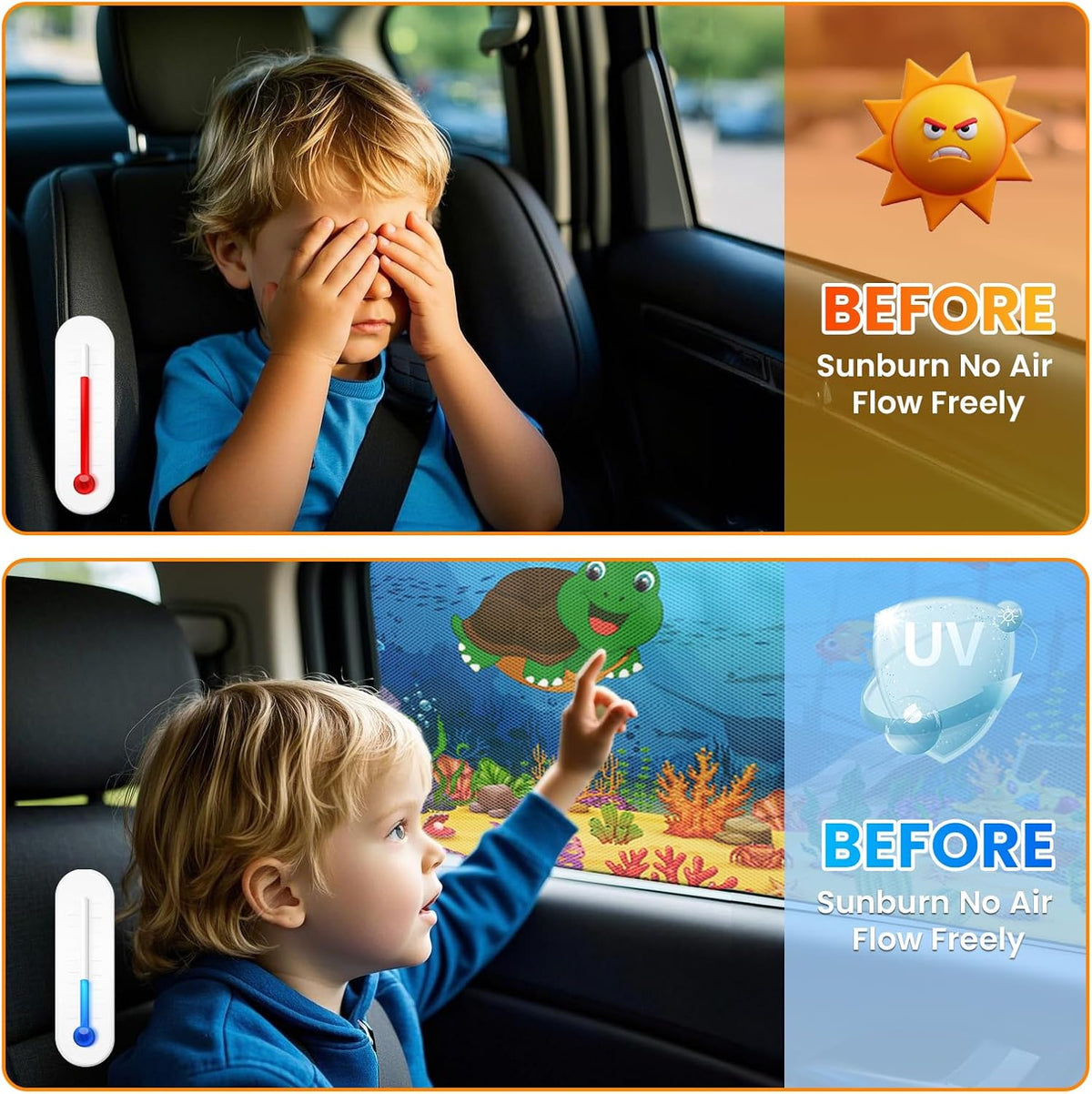 Car Window Shades(2 Pack)-Side Window Sun Shades, UV Protection Breathable Spandex Baby Window Covers, Universal Fit Most of Cars, Protect Privacy for Family-(27.2"x39.8"), Black