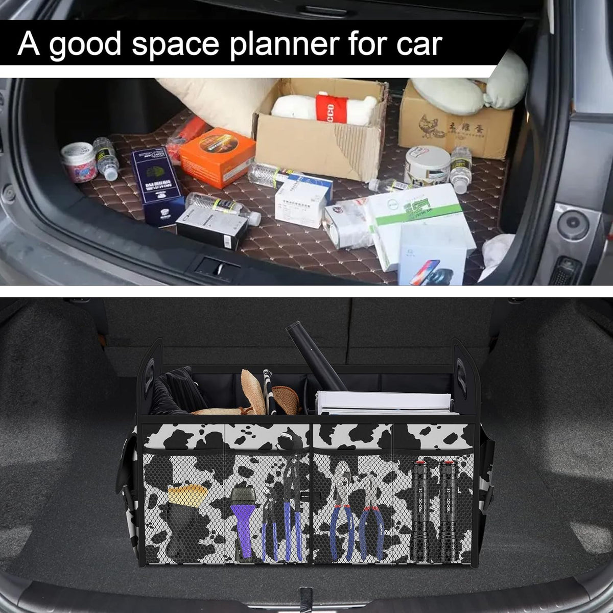 Femuar Car Trunk Organizer with Large Capacity Waterproof Car Accessories for Women & Men, Collapsible Trunk Organizer for Suv/Jeep/Sedan,Tools (Black, Standard)