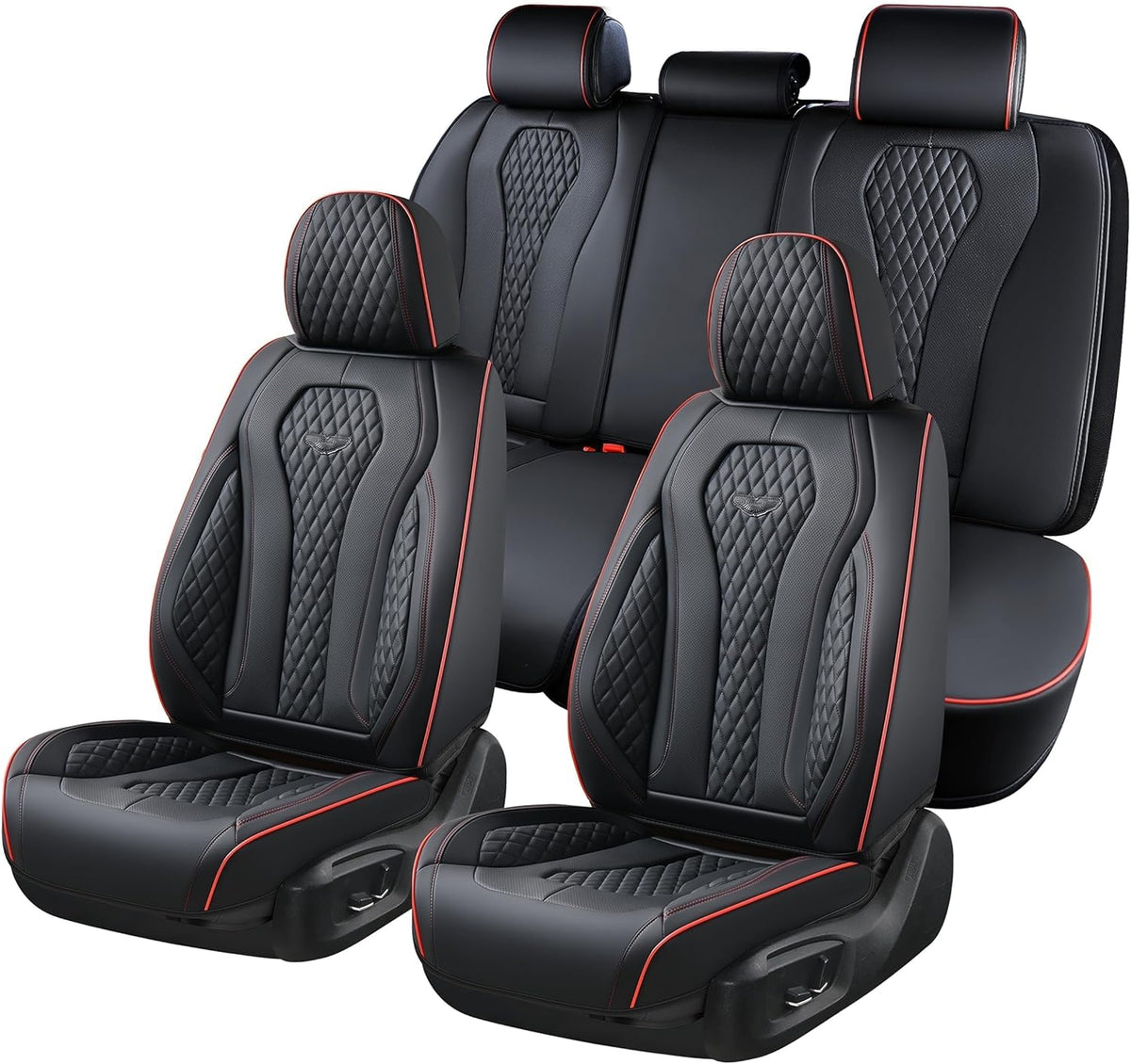 Coverado Seat Covers, Car Seat Covers Full Set, Black Car Seat Cover, Car Seat Covers Front Seats Back Seat Cover, Waterproof Car Seat Cushion, Leather Seat Covers Seat Protector Fit for Most Cars