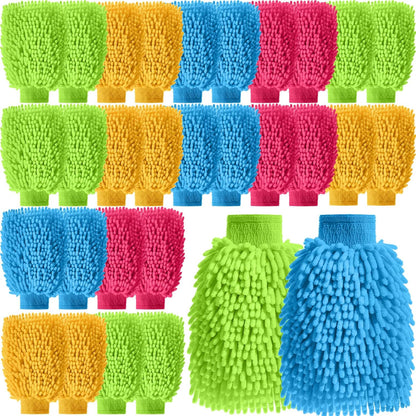 24 Pack Car Wash Mitt Bulk Microfiber, 10'' x 8'' Chenille Car Wash Mitt Gloves, Scratch Free Double Sided No Lint No Marks for Truck SUV and All Vehicle Surfaces (Blue)