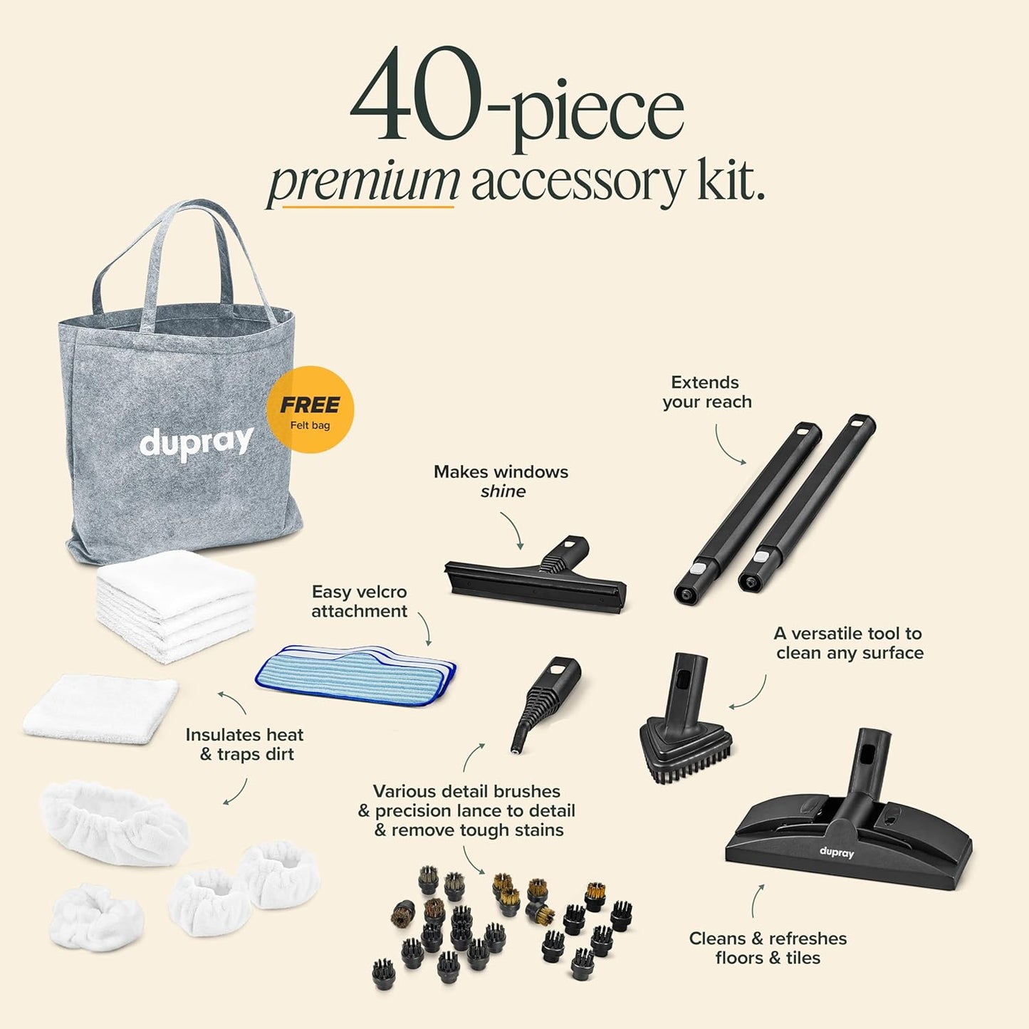 Dupray Neat Steam Cleaner with 17-Piece Kit - Powerful, Chemical-Free Cleaning for Floors, Cars, Tiles, Upholstery, Kitchen, Bathroom Grout, Carpets & More - Kills up to 99.9% of Bacteria & Viruses *