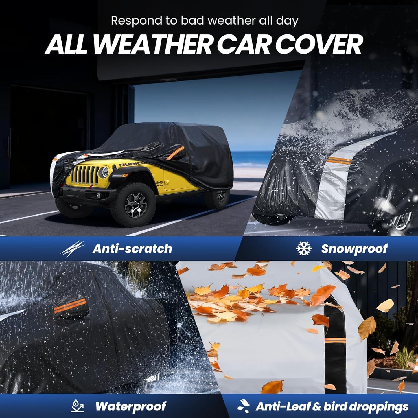 Large SUV Car Cover for Chevy Suburban 100% Waterproof All Weather, Heavy Duty Outdoor Full Exterior Covers Rain Sun Wind UV Protection. - Colors D
