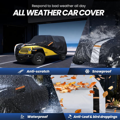 Large SUV Car Cover for Chevy Suburban 100% Waterproof All Weather, Heavy Duty Outdoor Full Exterior Covers Rain Sun Wind UV Protection. - Colors D