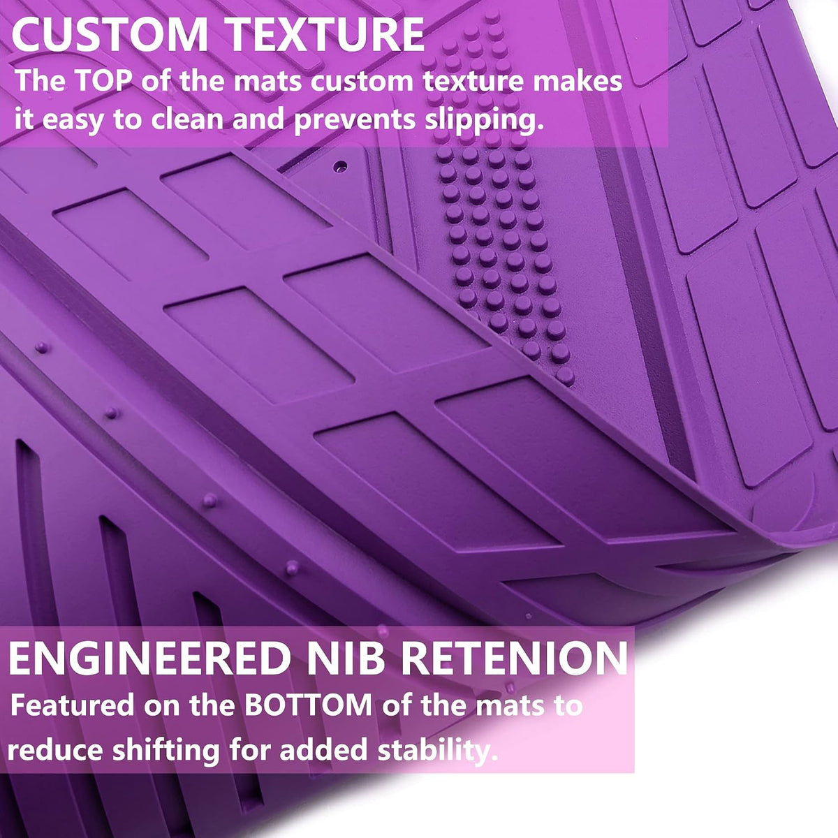 CAR PASS Heavy Duty Rubber Floor Mats 4-Piece,Pink Car Mats Full Sets Anti-Slip,Waterproof Universal Trim-to-Fit for Car SUV Truck, Durable All Weather Automotive Car Mats for Women,Girly(All Pink)